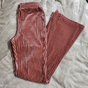 Shein Pink Velvet Bell Bottom High Waisted Pants